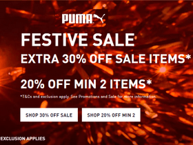 Puma Festive Sale: Get Extra 30% OFF Sale Items & 20% OFF on Min. 2 Items